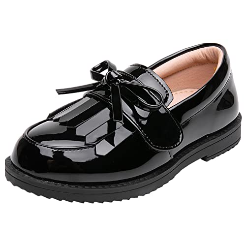 Mädchen Rutschen auf Oxford Schuhe Kinder Hochzeit Kirche Mikrofaser Schule Uniform Loafers, Schwarz , 37 EU von rismart