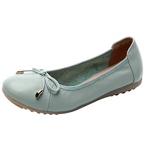 rismart Ballerinas Damen Schleifchen Faltbare Flache Pumps Elegante Leder Schuhe(Hellblau,38 EU) von rismart