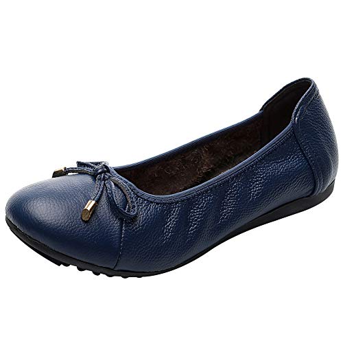 rismart Ballerinas Damen Schleifchen Faltbare Flache Pumps Elegante Leder Schuhe(Königsblau,37 EU) von rismart