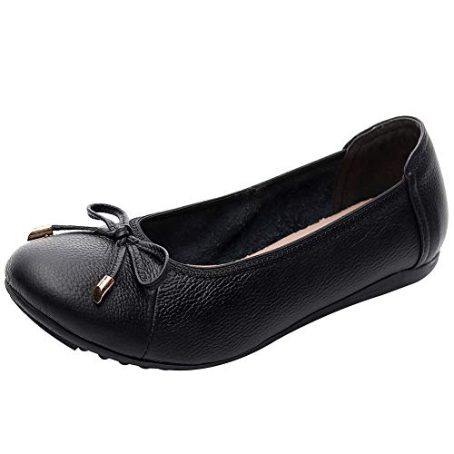 rismart Ballerinas Damen Schleifchen Faltbare Flache Pumps Elegante Leder Schuhe(Schwarz,36 EU) von rismart