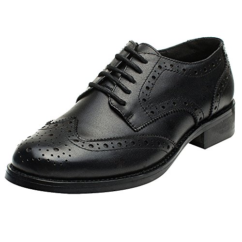 rismart Damen Brogue Spitze Büro Kleid Hochzeit Niedrige Ferse Leder Schnürhalbschuhe (Schwarz,38.5 EU) von rismart