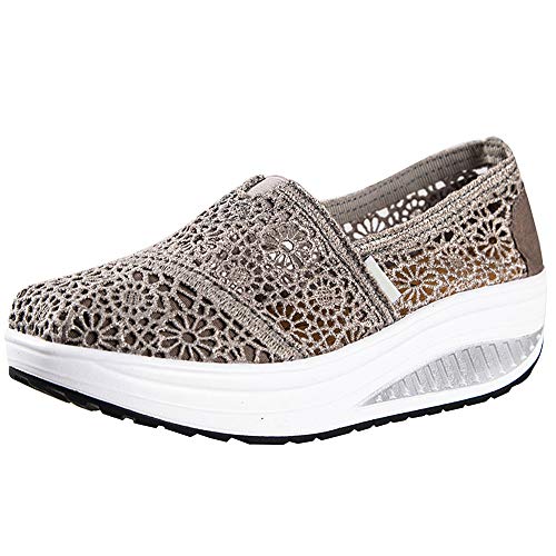 rismart Damen Häkeln Lace Spitze Schlüpfen Keil Turnschuhe Komfort Casual Gehen Schuhe(Grau,38 EU) von rismart