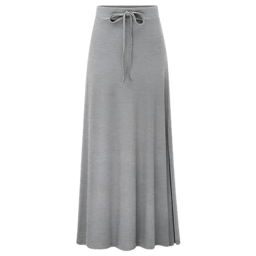 rismart Damen Hohe Taille Rock Maxi Lang Länge Knöchellang Lässig Baumwoll Mischung Röcke XS-4XL Grau,XL von rismart
