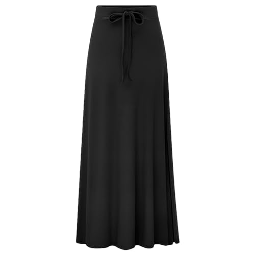 rismart Damen Hohe Taille Rock Maxi Lang Länge Knöchellang Lässig Baumwoll Mischung Röcke XS-4XL Schwarz,M von rismart