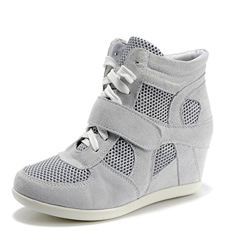 rismart Damen Keil Hakenschleife Arbeitsbereich Komfort Wildleder Mode Sneaker Schuhe 8522-2(Grau,EU 38.5) von rismart