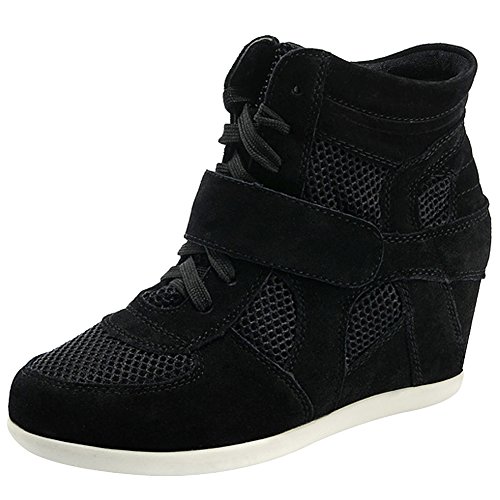 rismart Damen Keil Hakenschleife Arbeitsbereich Komfort Wildleder Mode Sneaker Schuhe 8522-2(Schwarz,EU 38.5) von rismart