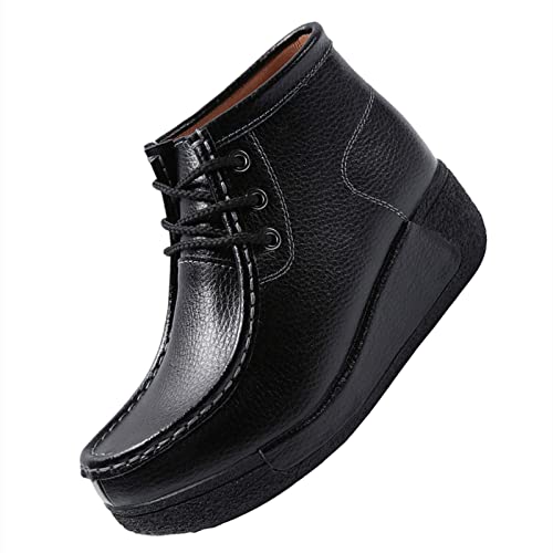 rismart Damen Keil Stiefeletten Schnürung High Top Plattform Fashion Trainer Schwarz, 39 EU von rismart