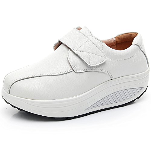 rismart Damen Keilabsatz Klettverschluss Gemütlich Niedlich Leder Mode Sneakers SN8787(Weiß,EU35) von rismart