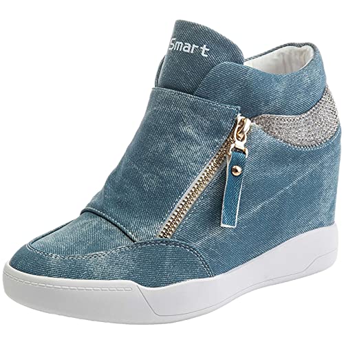 rismart Damen Keilabsatz Plateau Freizeitschuhe Mode Sneaker SN15018 (Denim Blue,34 EU) von rismart