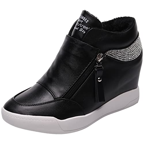 rismart Damen Keilabsatz Plateau Freizeitschuhe Mode Sneaker SN15018 (Schwarz Fell,36 EU) von rismart