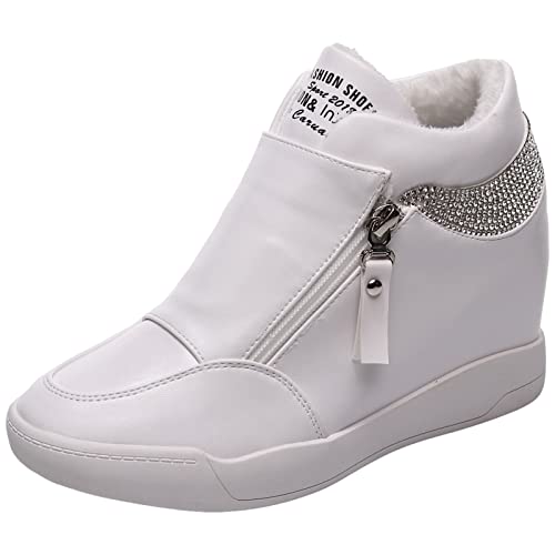 rismart Damen Keilabsatz Plateau Freizeitschuhe Mode Sneaker SN15018 (Weiß Fell,39 EU) von rismart