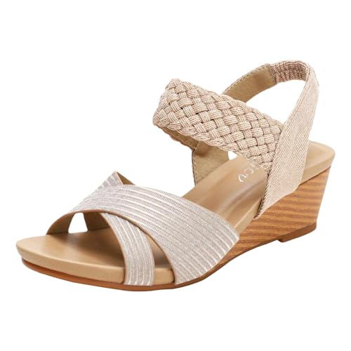 rismart Damen Keilabsatz Sandalen Kreuzriemen Absatz Geflochten Offene Zehen Sommer Schuhe, Champagner, 40 rismart Damen Keilabsatz Sandalen Kreuzriemen Absatz Geflochten Offene Zehen Sommer Schuhe, Champagner, 40 von rismart