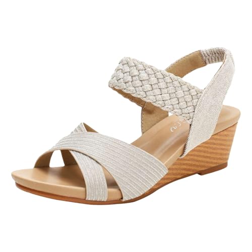 rismart Damen Keilabsatz Sandalen Kreuzriemen Absatz Geflochten Offene Zehen Sommer Schuhe, Gold, 38.5 rismart Damen Keilabsatz Sandalen Kreuzriemen Absatz Geflochten Offene Zehen Sommer Schuhe, Gold, 38.5 von rismart