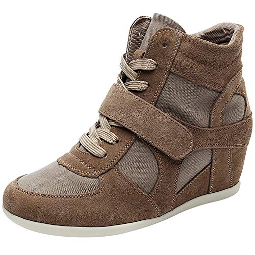 rismart Damen Niedlich Keil Beiläufig Hakenschleife Wildleder Stoff Sneaker Schuhe 8522(Khaki,EU37.5) von rismart