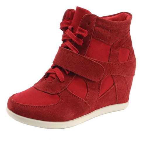 rismart Damen Niedlich Keil Beiläufig Hakenschleife Wildleder Stoff Sneaker Schuhe 8522(Rot,EU35.5) von rismart