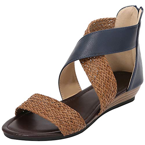 rismart Damen Sandalen Offener Zeh Knöchelriemen Dame Sommer Strand Boho Kleid Sandal(Blau,40 EU) von rismart