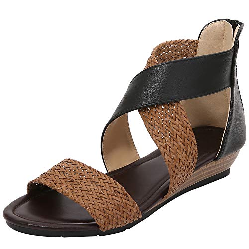 rismart Damen Sandalen Offener Zeh Knöchelriemen Dame Sommer Strand Boho Kleid Sandal(Schwarz,36 EU) von rismart