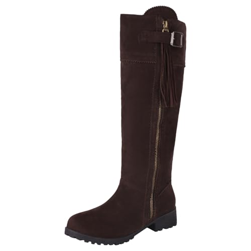rismart Damen Stiefel Kniehoch Runde Zehe Ferse Reißverschluss Langstiefel Herbst Winter Schuhe Braun,39 von rismart