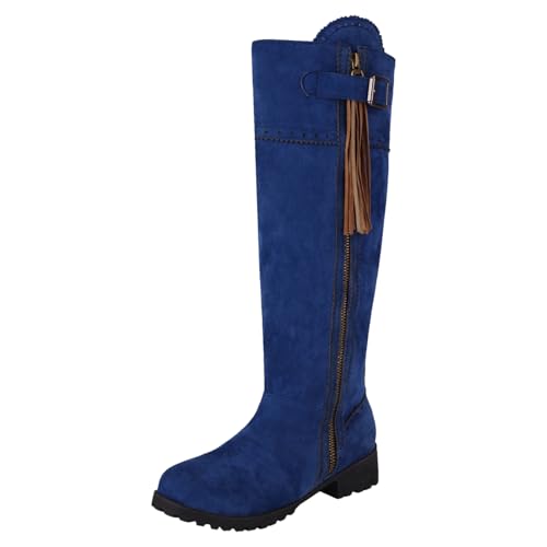 rismart Damen Stiefel Kniehoch Runde Zehe Ferse Reißverschluss Langstiefel Herbst Winter Schuhe Royalblau,41.5 von rismart