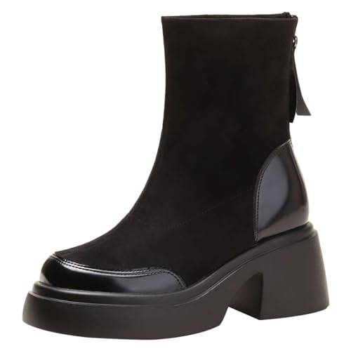 rismart Damen Stiefelette Blockabsatz Reißverschluss Lässig Herbst Winter Kurz Elastisch Bootie Schwarz 38 von rismart