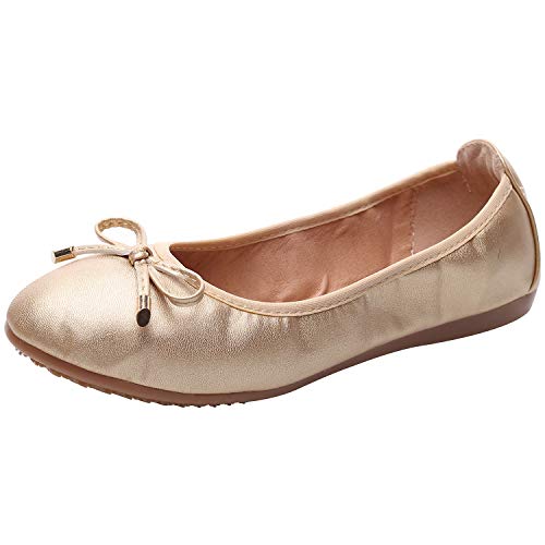 rismart Damen Tanzen Schlüpfen Wohnung Bowknot Elegant Weich Ballerinas Schuhe SN02829(Gold,EU39) von rismart