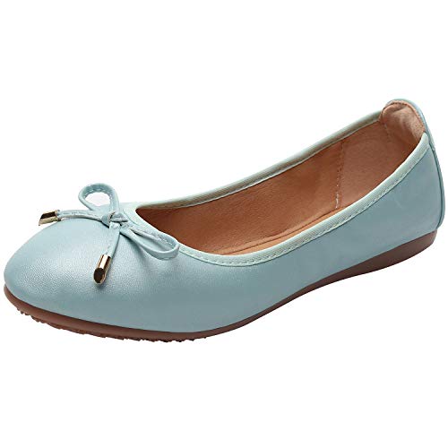 rismart Damen Tanzen Schlüpfen Wohnung Bowknot Elegant Weich Ballerinas Schuhe SN02829(Hellblau,EU37) von rismart