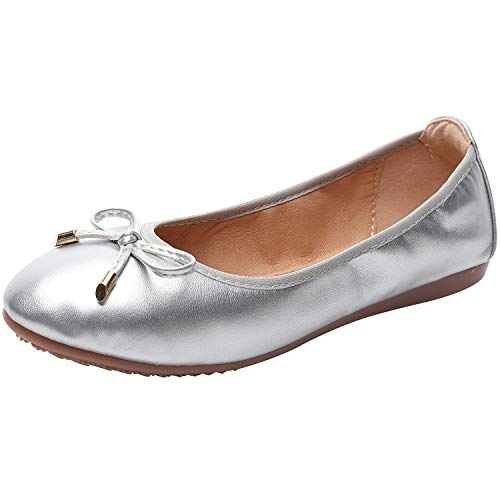 rismart Damen Tanzen Schlüpfen Wohnung Bowknot Elegant Weich Ballerinas Schuhe SN02829(Silber,EU39.5) von rismart