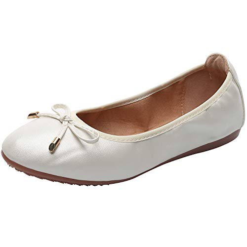 rismart Damen Tanzen Schlüpfen Wohnung Bowknot Elegant Weich Ballerinas Schuhe SN02829(Weiß,EU39) von rismart