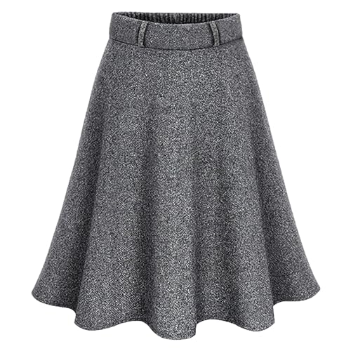 rismart Damen Tweed Rock Mittlere Länge Hohe Taille A Linie Elastisch Lässig Arbeit Röcke Grau,L von rismart