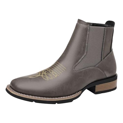 rismart Herren Bestickte Chelsea Stiefel Knöchelhoch Runde Zehenkappe Slip on Lässige Stiefeletten, Grau, 44 von rismart