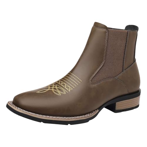 rismart Herren Bestickte Chelsea Stiefel Knöchelhoch Runde Zehenkappe Slip on Lässige Stiefeletten, Khaki, 41 von rismart