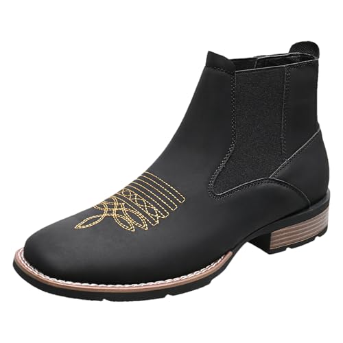 rismart Herren Bestickte Chelsea Stiefel Knöchelhoch Runde Zehenkappe Slip on Lässige Stiefeletten, Schwarz, 40 von rismart