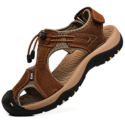 rismart Herren Closed Zu Draussen Sport Trekking Schuhe Leder Sandalen SN1505(Braun,39 EU) von rismart