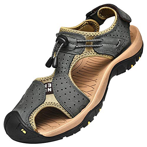 rismart Herren Closed Zu Draussen Sport Trekking Schuhe Leder Sandalen SN1505(Dunkel Grau,39 EU) von rismart