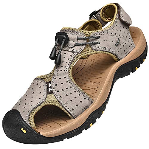 rismart Herren Closed Zu Draussen Sport Trekking Schuhe Leder Sandalen SN1505(Grau,48 EU) von rismart