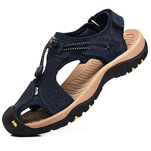 rismart Herren Closed Zu Draussen Sport Trekking Schuhe Leder Sandalen SN1505(Marine,39 EU) von rismart