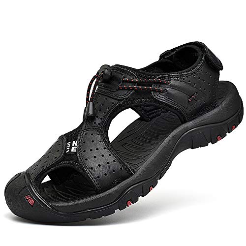 rismart Herren Closed Zu Draussen Sport Trekking Schuhe Leder Sandalen SN1505(Schwarz,39 EU) von rismart