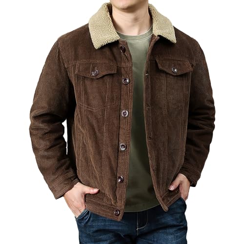 rismart Herren Cordjacke Sherpa Gefüttert Lastwagenfahrer Knopf Nach Unten Reverskragen Winter Warm Cargo Kaffee,L von rismart
