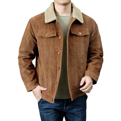 rismart Herren Cordjacke Sherpa Gefüttert Lastwagenfahrer Knopf Nach Unten Reverskragen Winter Warm Cargo Khaki,M von rismart