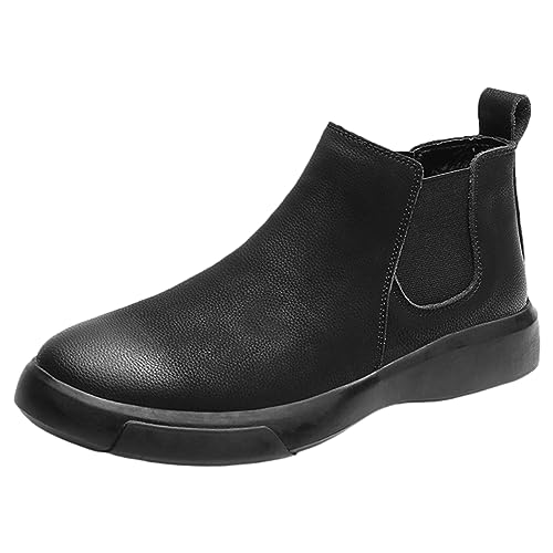 rismart Herren Leder Chelsea Stiefel Stiefeletten Schlüpfen Freizeit Schuhe für Innen Im Freien Schwarz,41 von rismart