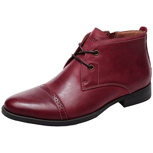 rismart Herren Mitte Chukka Stiefel Formell Leder Ankle Boots (Burgund,42 EU) von rismart