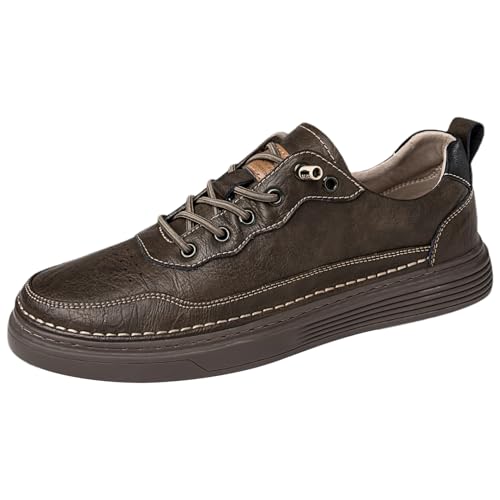 rismart Herren Niedrig Leder Lässig Sneakers Schuhe Atmungsaktiv Oxford Turnschuhe Kaffee,44 EU von rismart