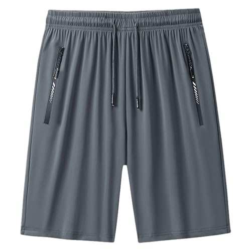 rismart Herren Schnelltrocknend Shorts Trainieren Laufen Gehen Sportlich mit Reißverschluss Taschen Grau EIS Seide,6XL von rismart