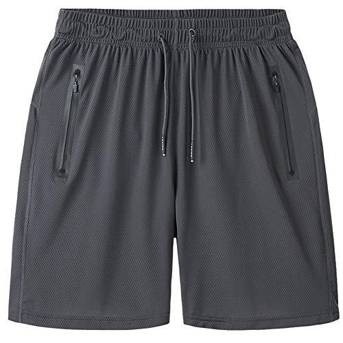 rismart Herren Schnelltrocknend Shorts Trainieren Laufen Gehen Sportlich mit Reißverschluss Taschen Grau XXL von rismart