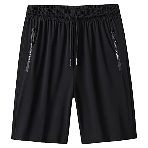 rismart Herren Schnelltrocknend Shorts Trainieren Laufen Gehen Sportlich mit Reißverschluss Taschen Schwarz 6XL von rismart