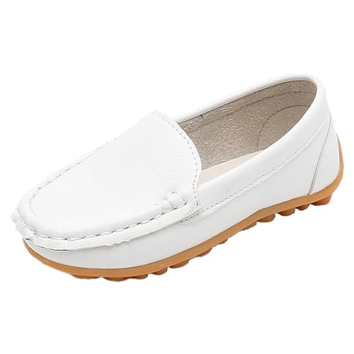 rismart Jungen Mädchen Loafer Flats Slip On Freizeitkleid Mokassins Schuhe Weiß für Schule Hochzeit Alltag, 34 EU von rismart