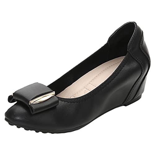 rismart Keil Schuhe Damen Schlupf Niedrig Ferse Elegant Mokassins Pumpen Schwarz,38.5 von rismart