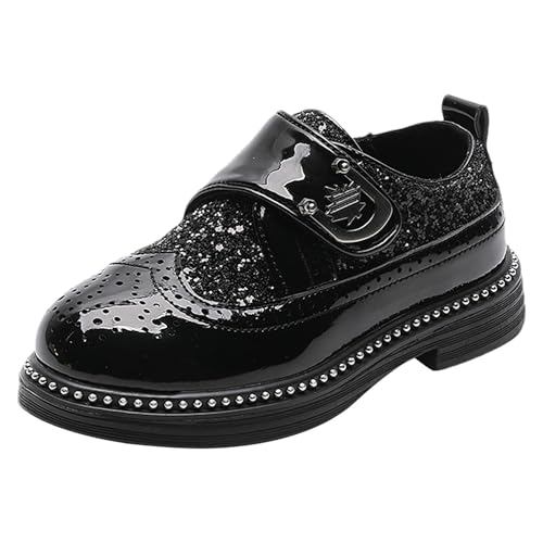 rismart Kinder Anzugschuhe mit Klettverschluss Glitzernde Schwarz Sequins Brogue Oxfords für Hochzeit Geburtstag Schule, 29 EU von rismart