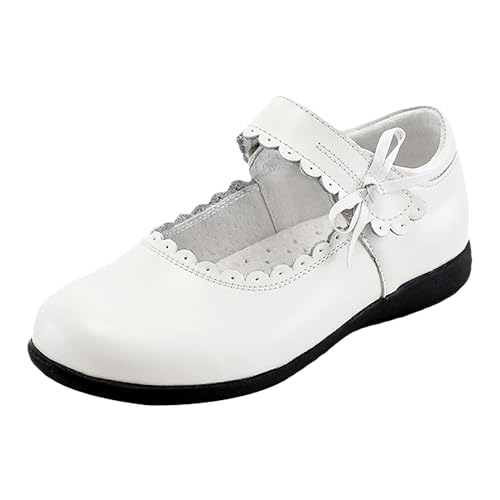 rismart Kinder Mädchen Intelligent Haken Loop Leder Mary Jane Halbschuhe Schuhe, Weiß Leder, 36 EU von rismart