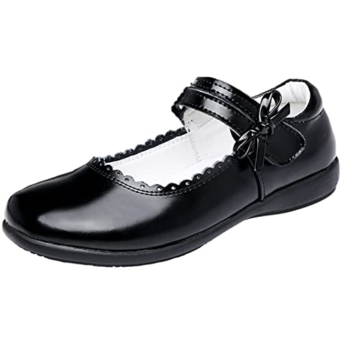 rismart Kinder Mädchen Intelligent Haken Loop Leder Mary Jane Halbschuhe Schuhe, Zwei Schwarz Linien, 34 EU von rismart